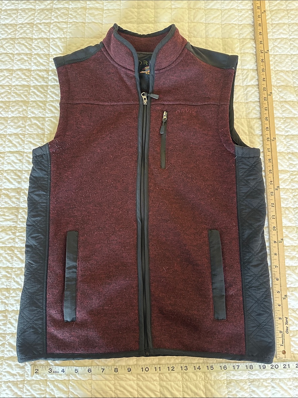 Orvis Men's Burgundy Vest with Black Trim